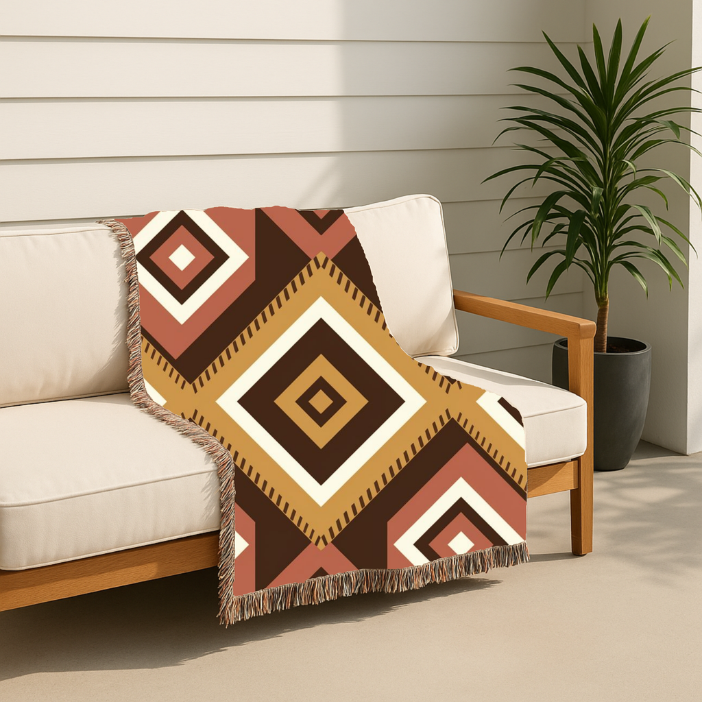 Kilim Star Throw — 1970s Aztec Geometric Woven Blanket
