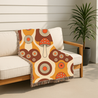 Mushroom Garden Throw — 1970s Retro Fungi Woven Blanket