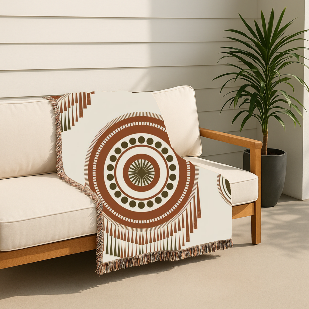 Sage Dreamcatcher Throw — 1970s Bohemian Olive Woven Blanket