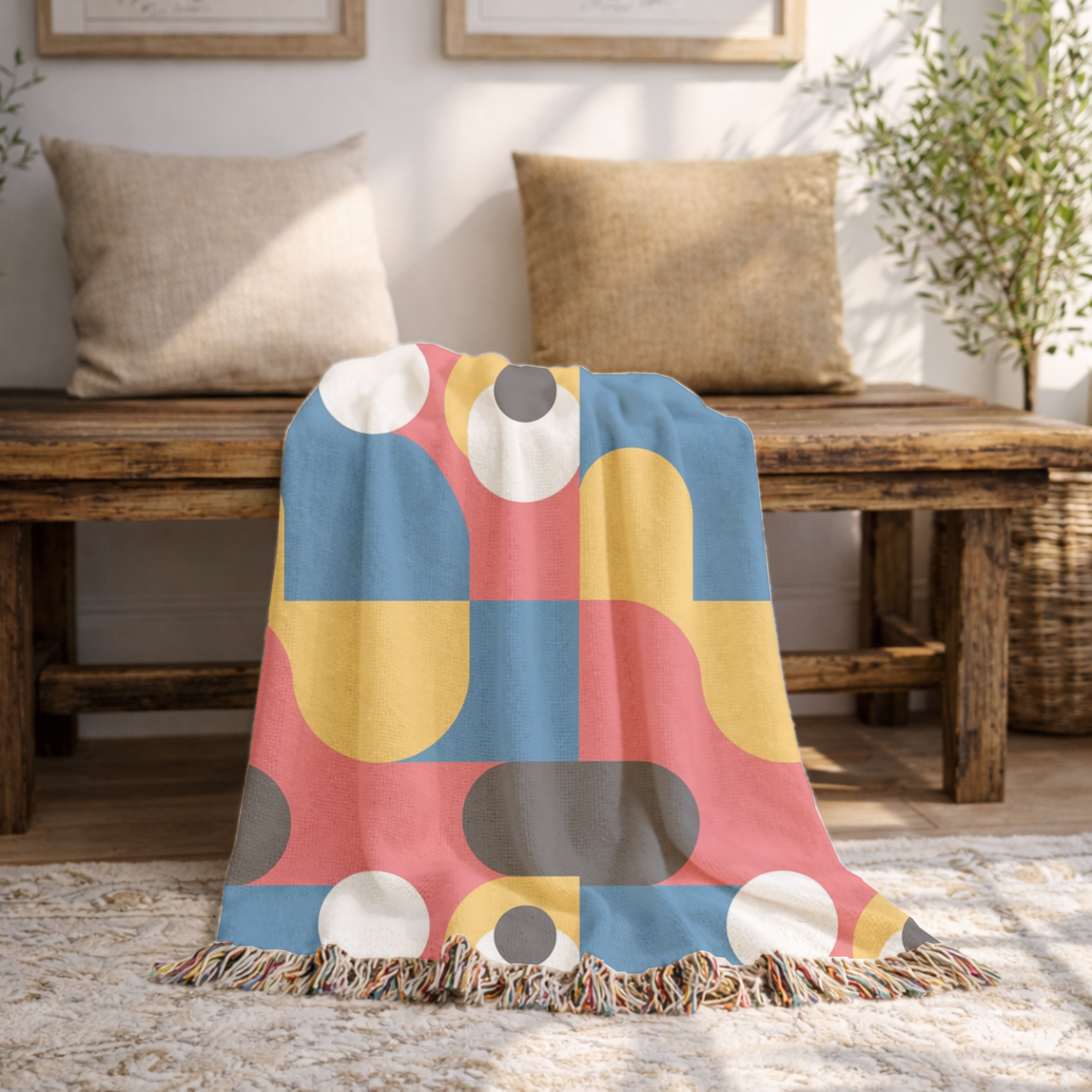 🔴 Primary Pop Throw — 1960s Graphic Art Woven Blanket
