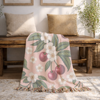 🍒 Orchard Blossom Throw — 1950s Cherry Garden Woven Blanket
