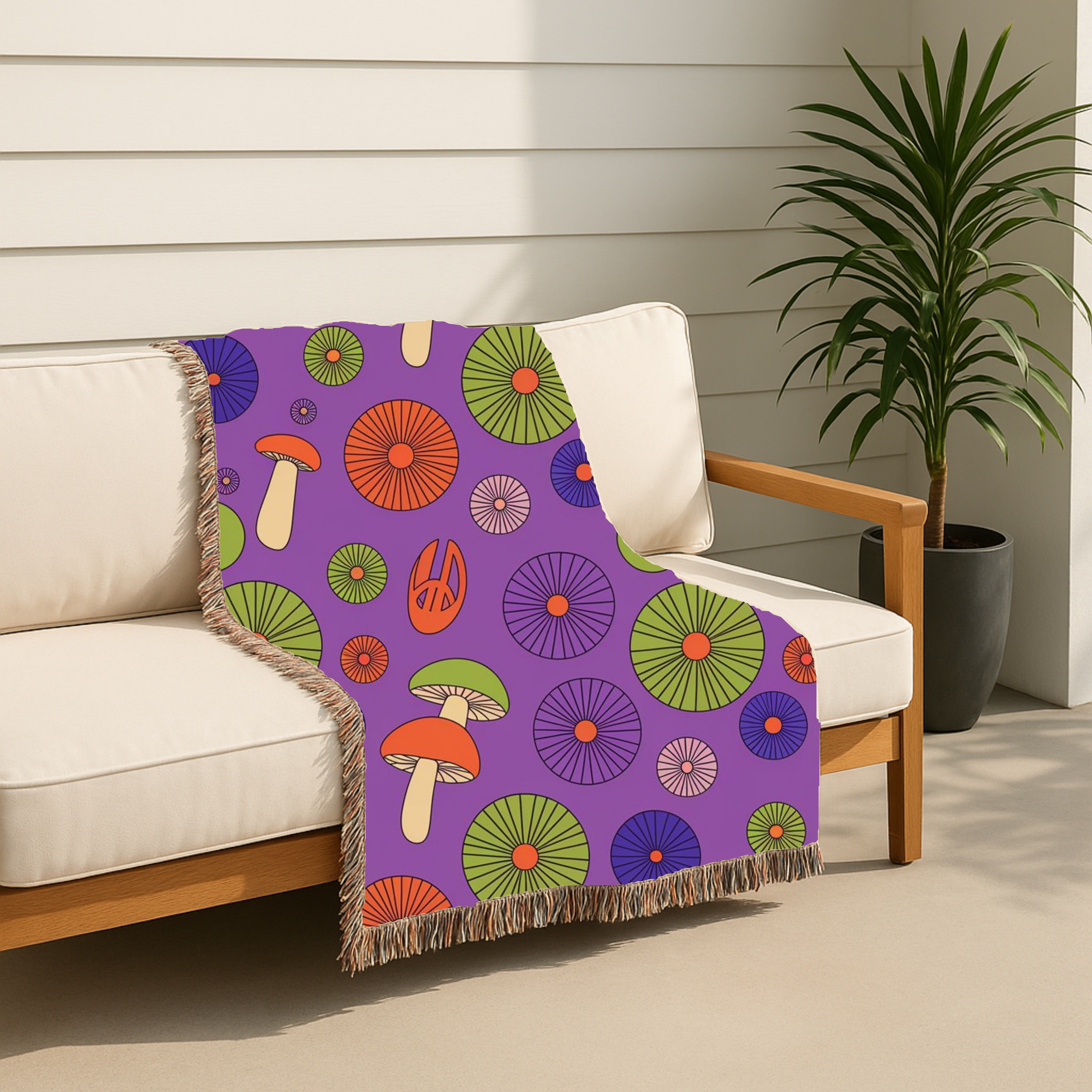 🍄 Magic Mushroom Throw — 1960s Psychedelic Woven Blanket