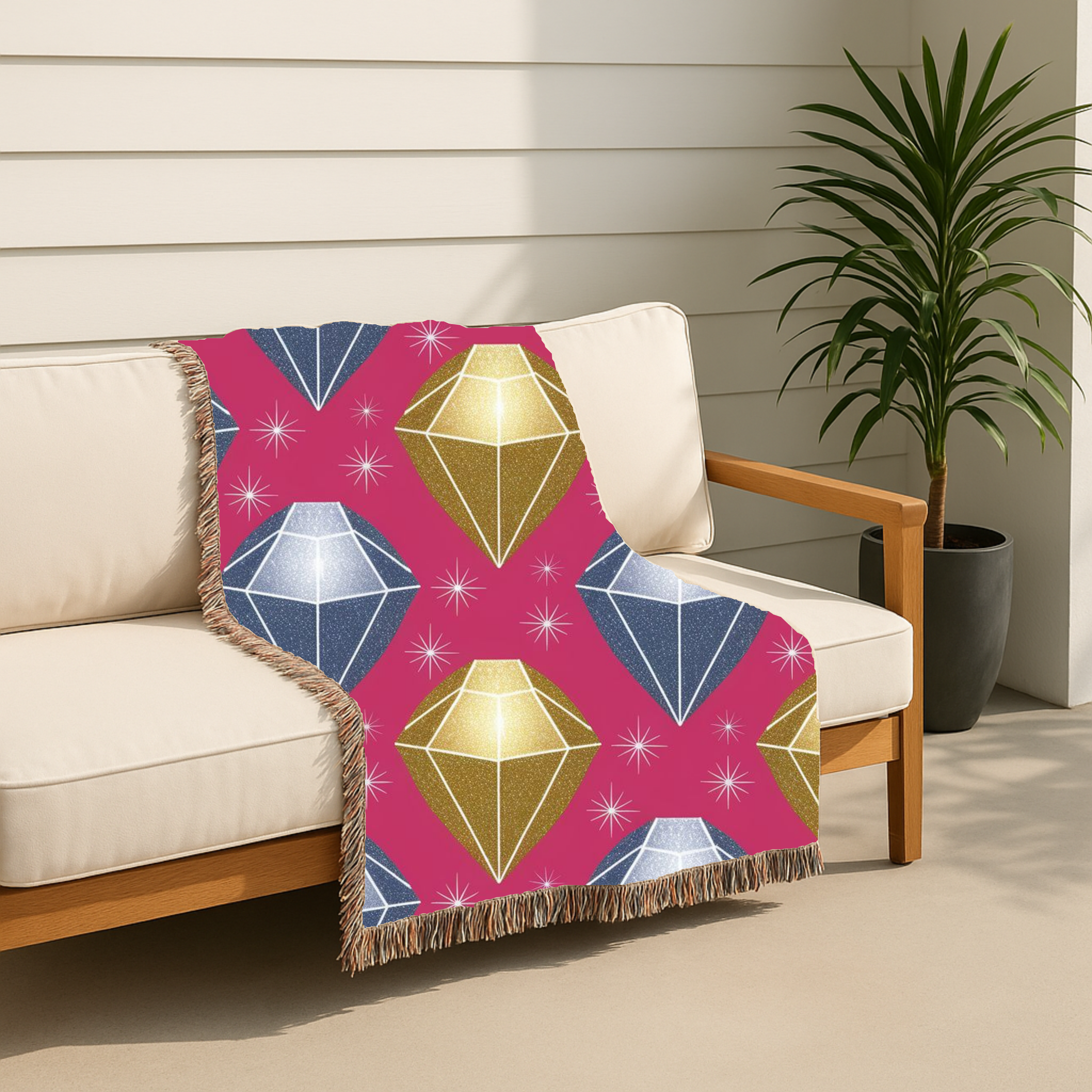 Diamond Glam Throw — 1980s Jewel Sparkle Woven Blanket
