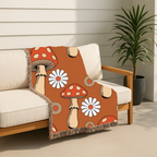 Groovy Mushroom Throw — 1970s Toadstool Daisy Woven Blanket