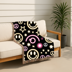 Happy Daze Throw — 1990s Smiley Face & Peace Woven Blanket