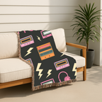 Walkman Throw — 1980s Headphones & Cassette Woven Blanket