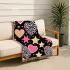 Girl Power Throw — 1990s Leopard Heart & Star Woven Blanket