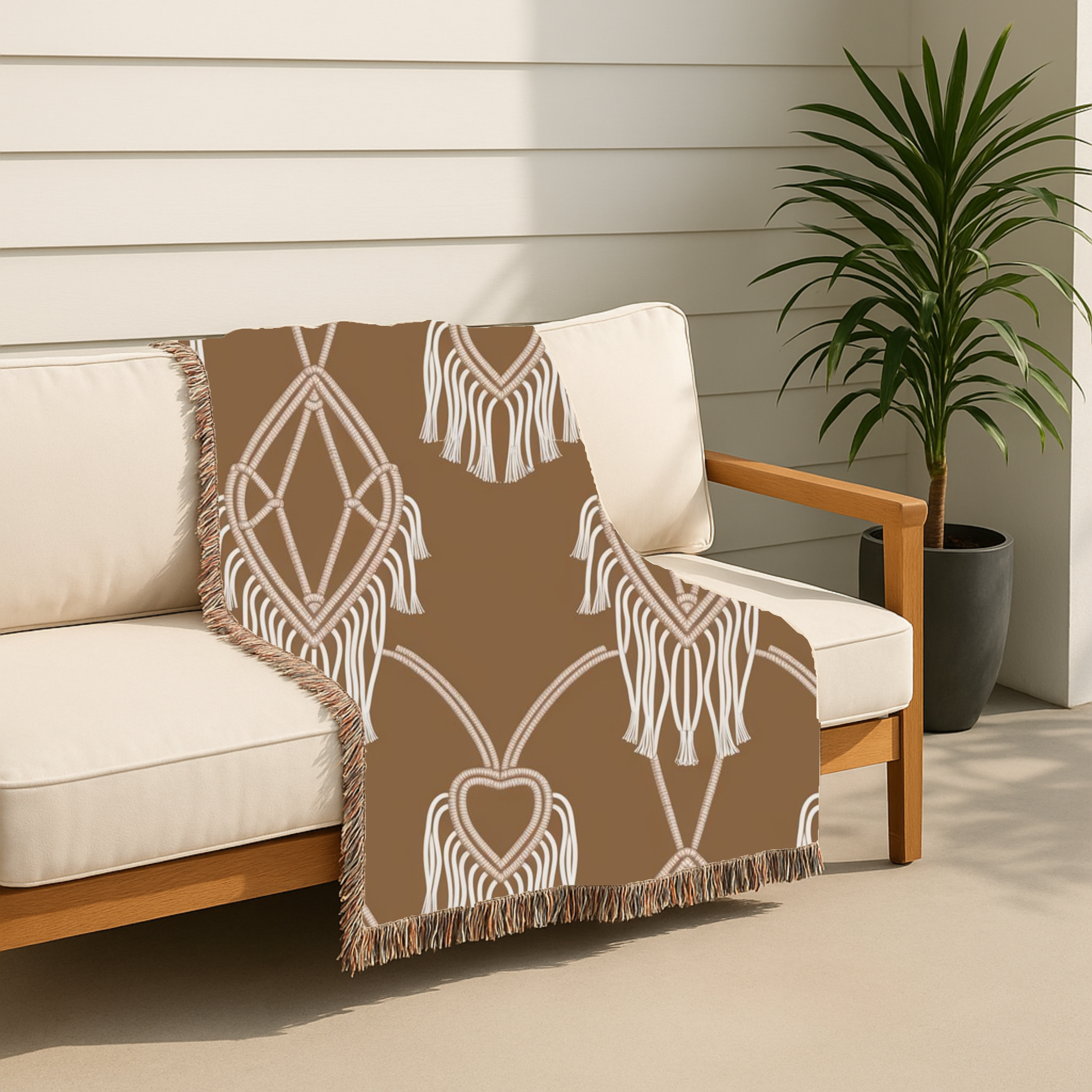 Macramé Heart Throw — 1970s Bohemian Love Woven Blanket