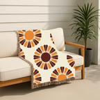 Harvest Sunflower Throw — 1970s Folk Sunflower Woven Blanket