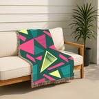Neon Triangle Throw — 1980s Memphis Geometric Woven Blanket