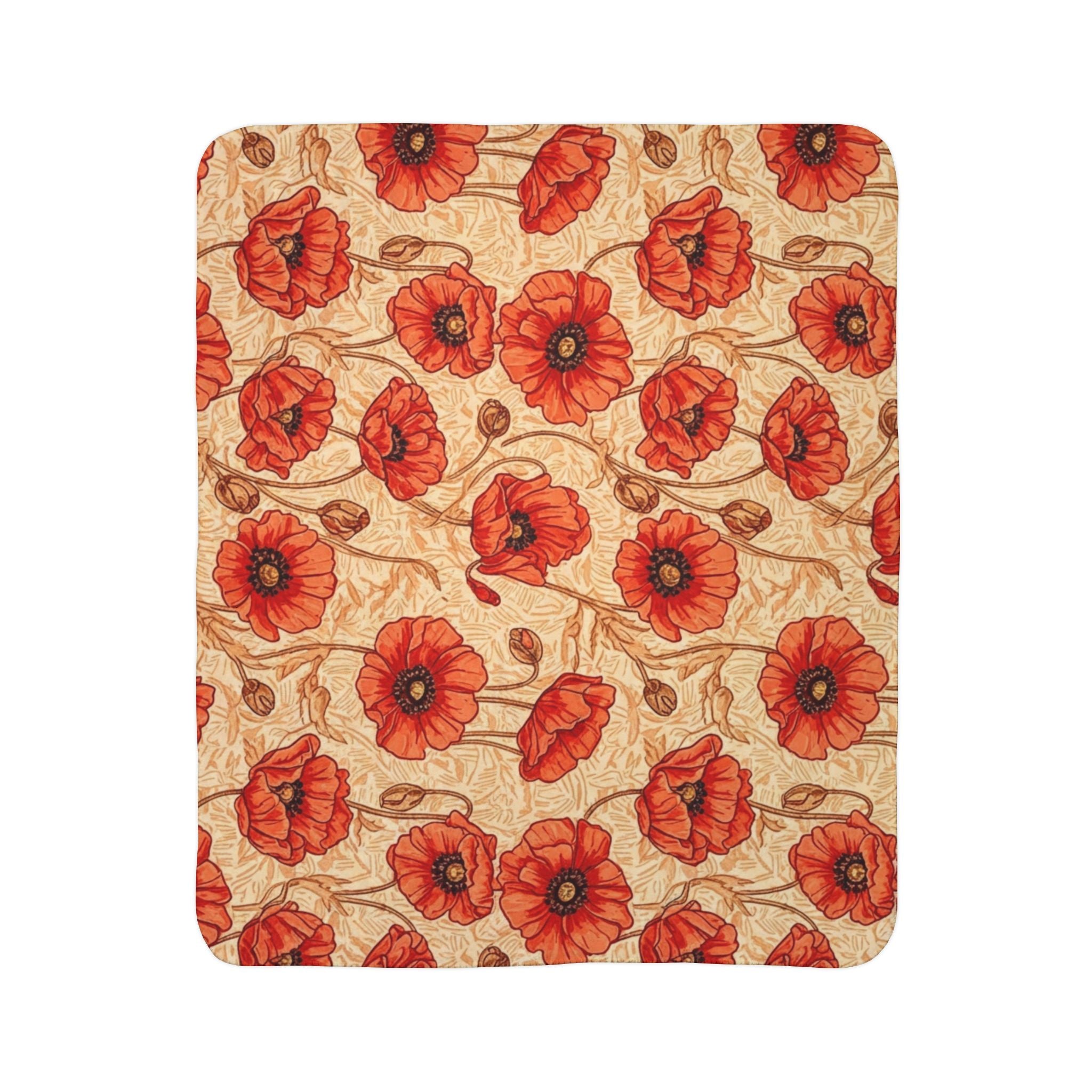 1940s Crimson Poppy Field Woven Blanket - 1940s Bold Graphic Woven Blanket