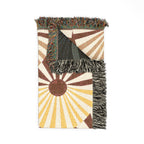 Solar Fan Throw — 1970s Geometric Sunburst Woven Blanket