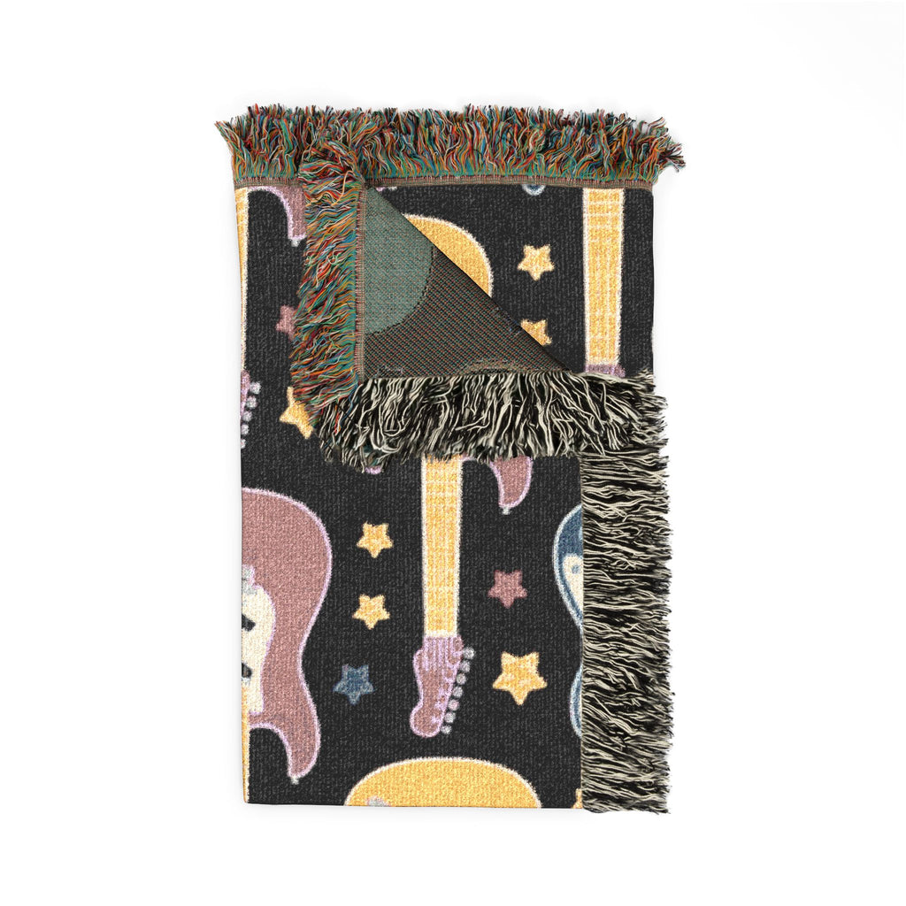 Rock Flame Throw — 1980s Guitar Fire Woven Blanket