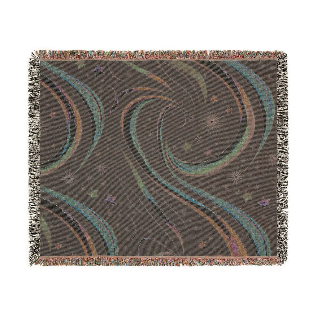 Stardust Throw — 2000s Y2K Rainbow Star Swirl Woven Blanket