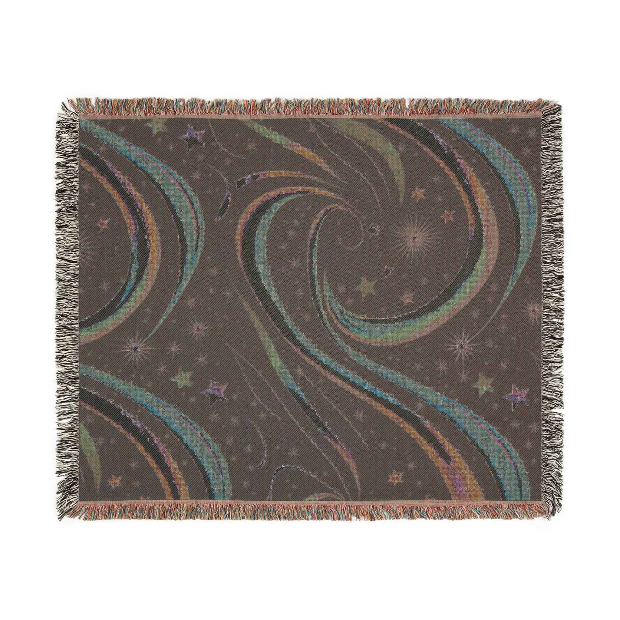 Stardust Throw — 2000s Y2K Rainbow Star Swirl Woven Blanket