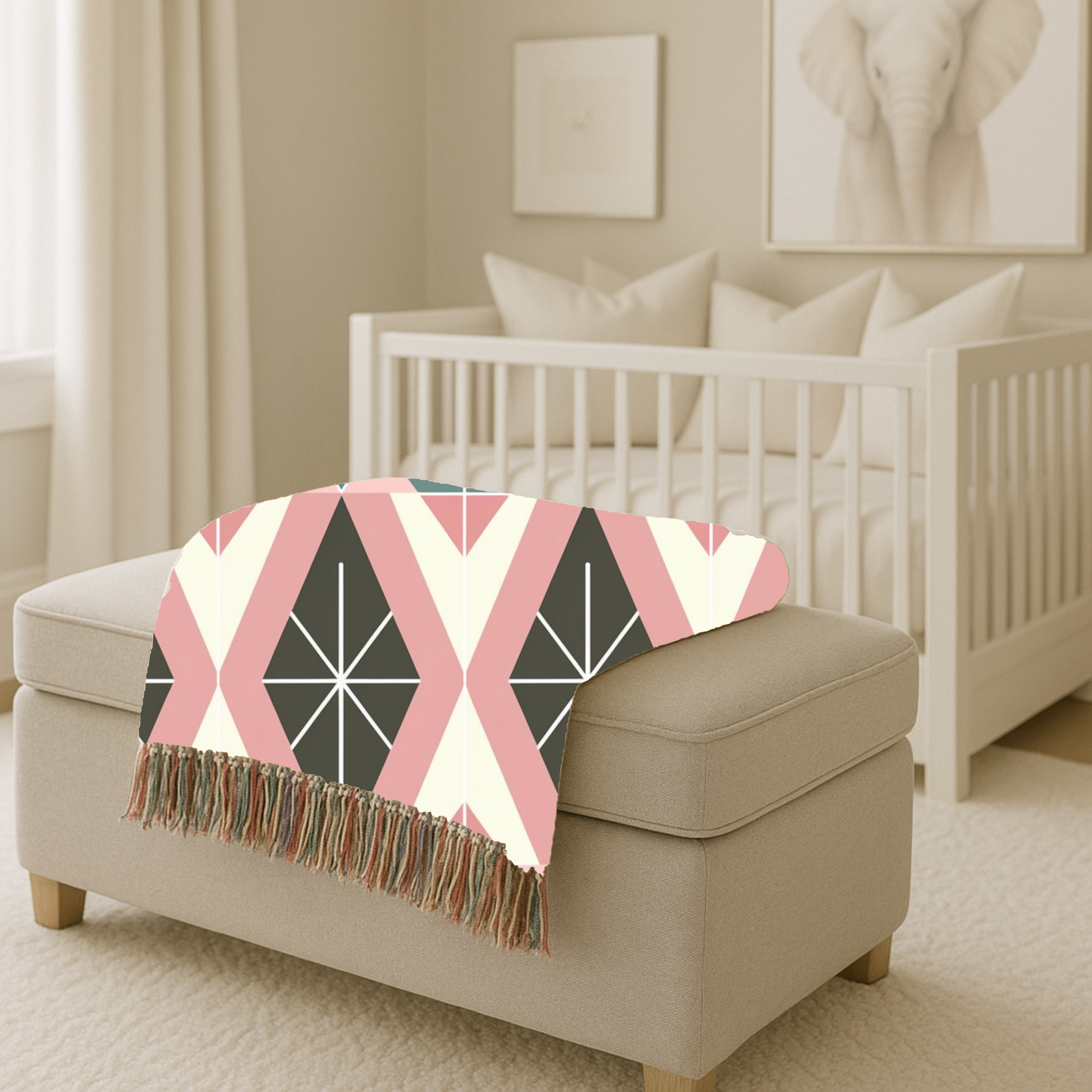 Prism Geo Throw — 1980s Pastel Geometric Woven Blanket