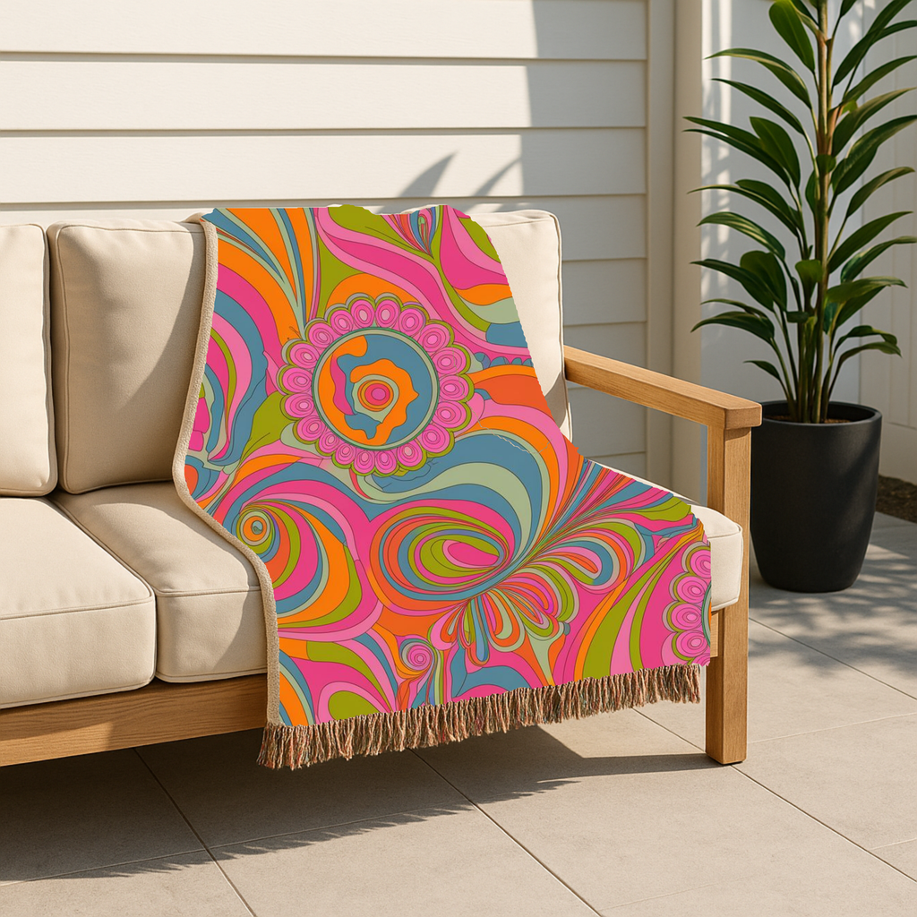 🌈 Kaleidoscope Throw — 1960s Psychedelic Woven Blanket