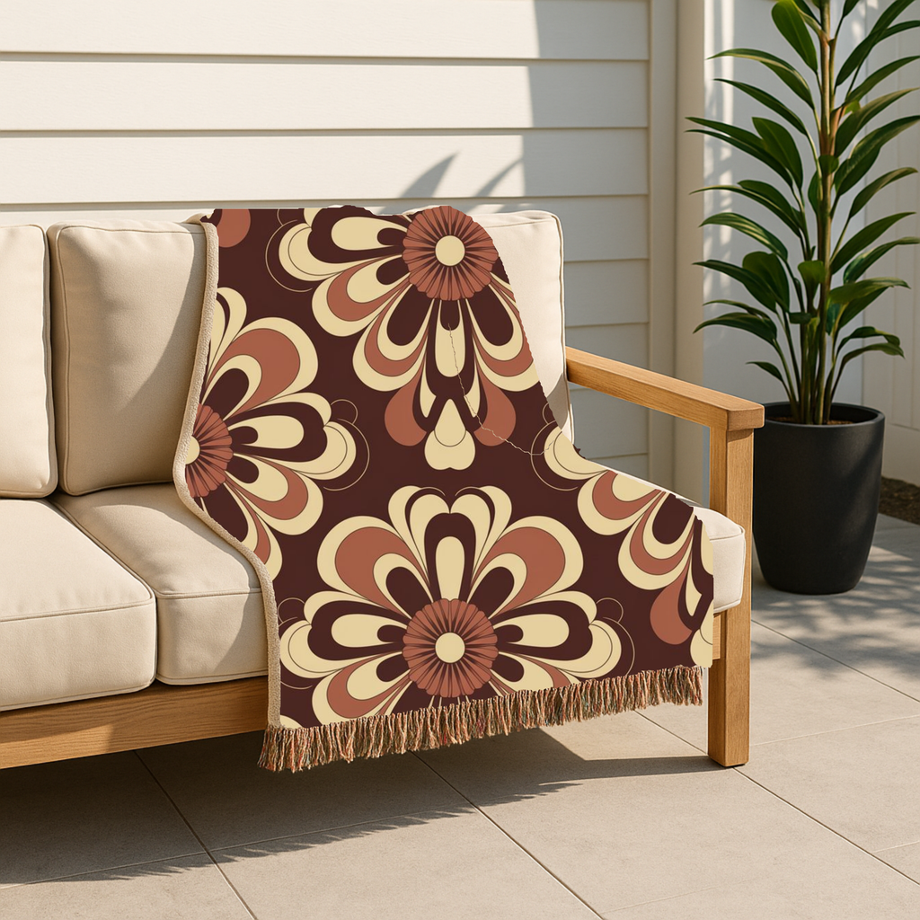 Baroque Bloom Throw — 1970s Medallion Woven Blanket