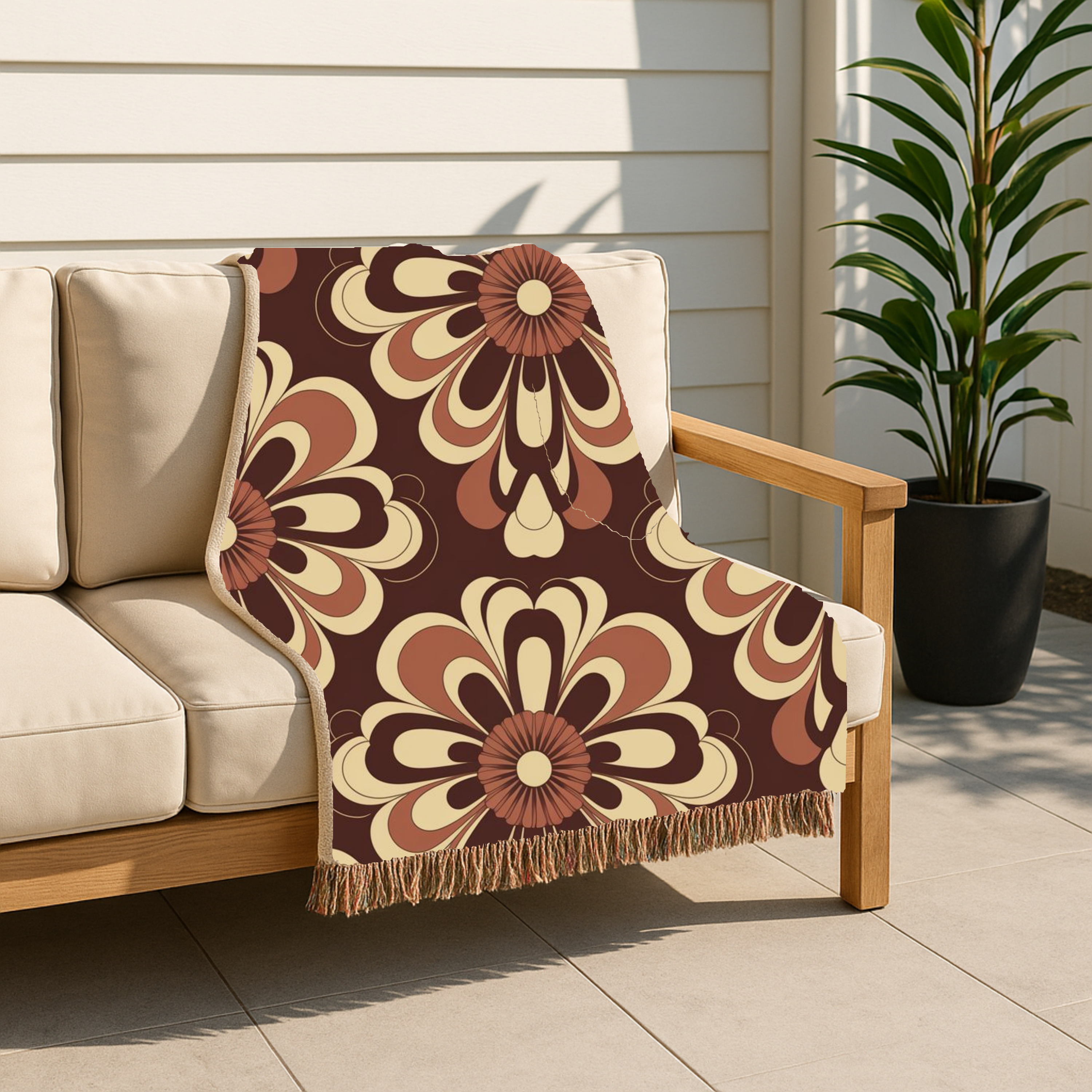 Baroque Bloom Throw — 1970s Medallion Woven Blanket