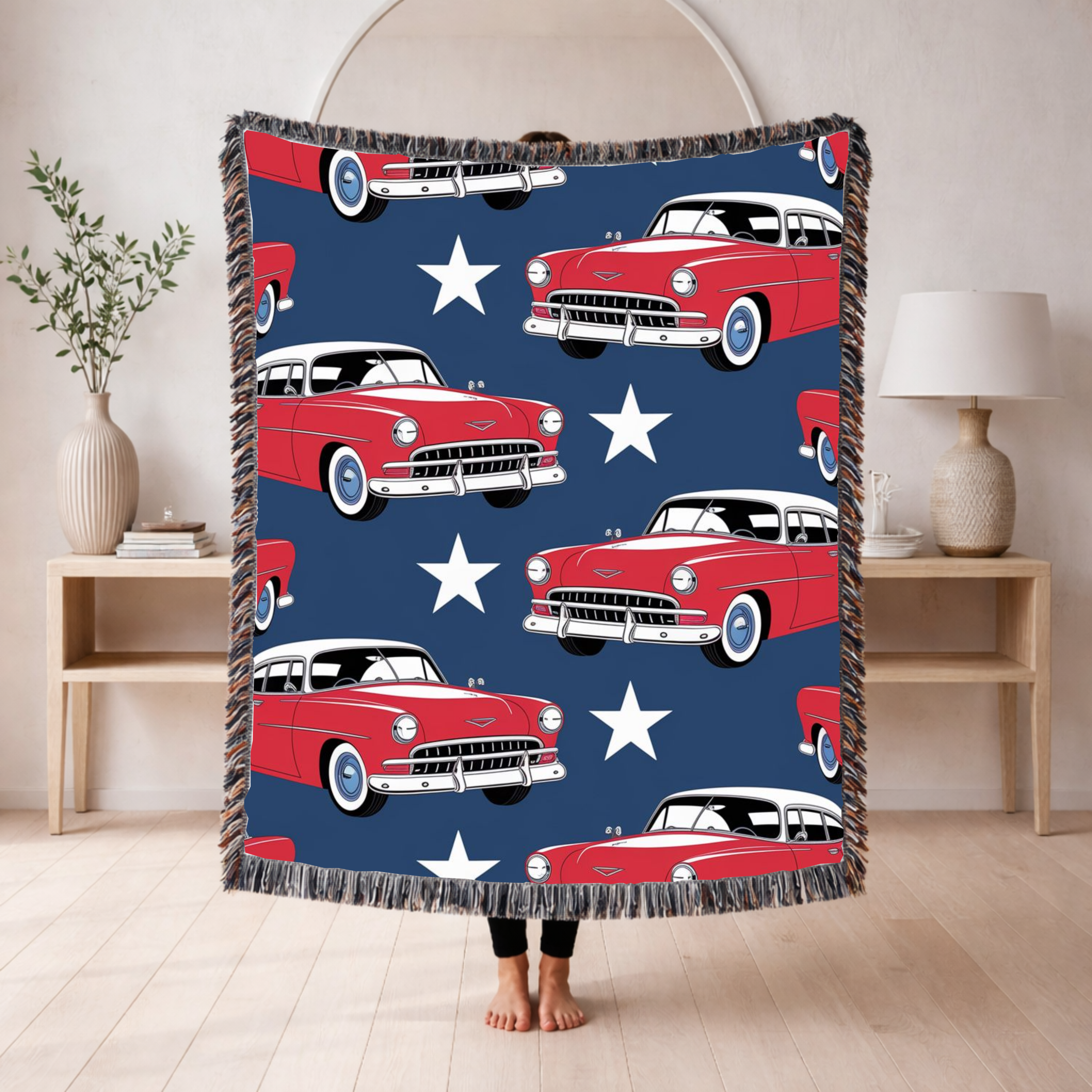 🚗 Cruisin' Throw — 1950s Classic American Car Woven Blanket