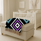 Neon Tribe Throw — 1990s Teal & Purple Geometric Woven Blanket