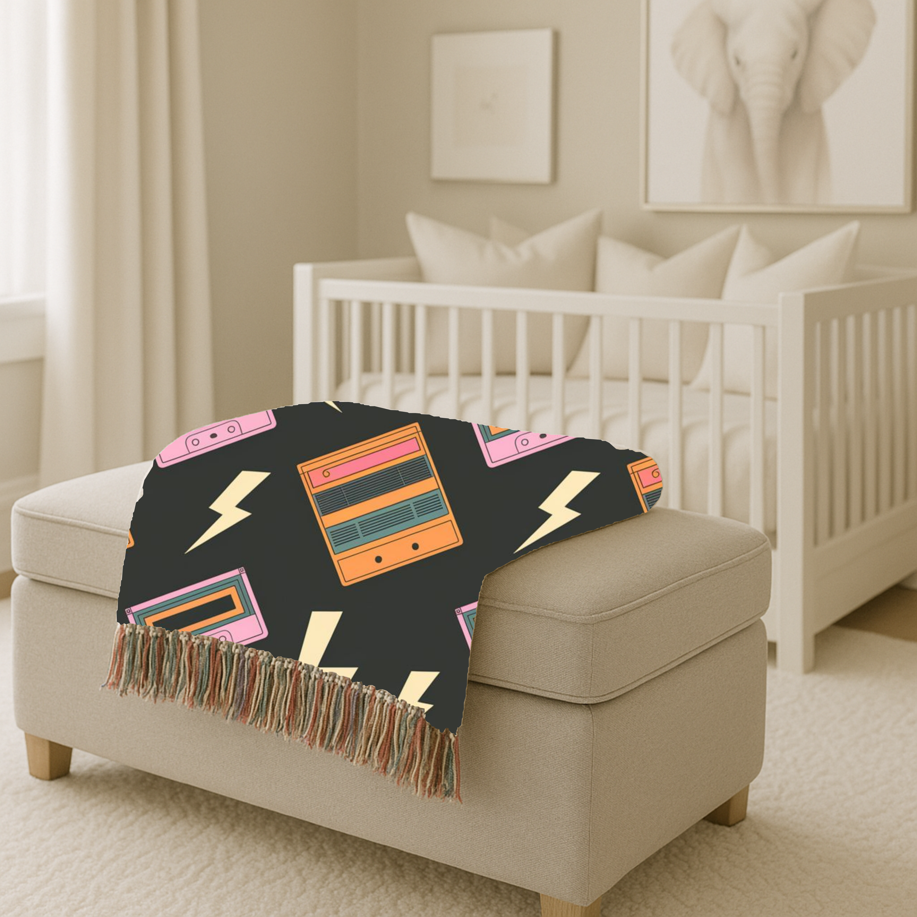 Walkman Throw — 1980s Headphones & Cassette Woven Blanket