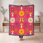 🌸 Groovy Garden Throw — 1960s Rainbow Flower Woven Blanket