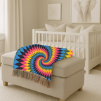 Spectrum Throw — 1990s Rainbow Spiral Woven Blanket