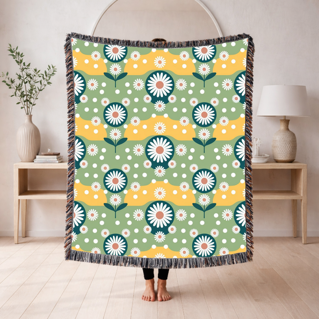 Daisy Wave Throw — 1950s Atomic Garden Woven Blanket