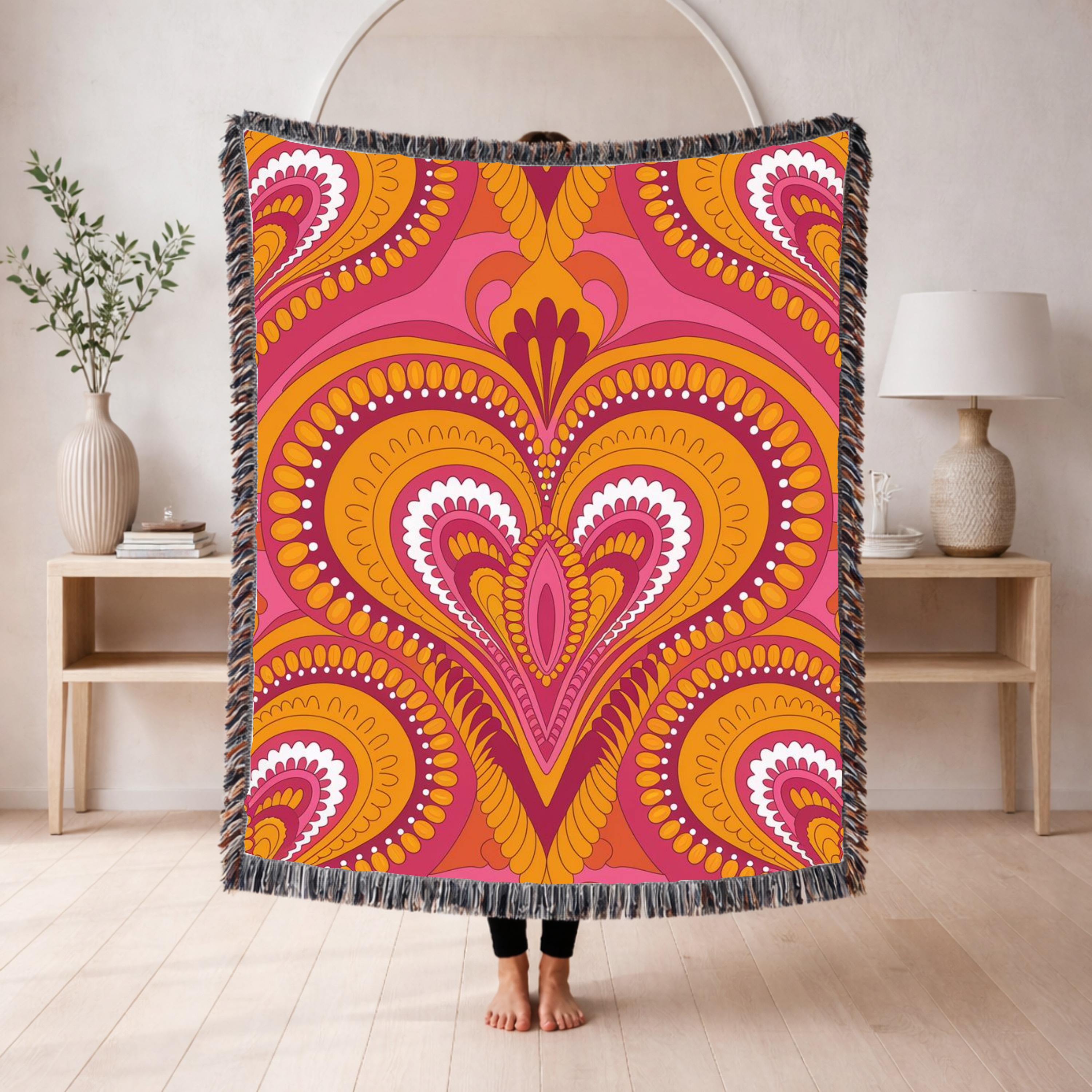 🧡 Palazzo Throw — 1960s Damask Paisley Woven Blanket