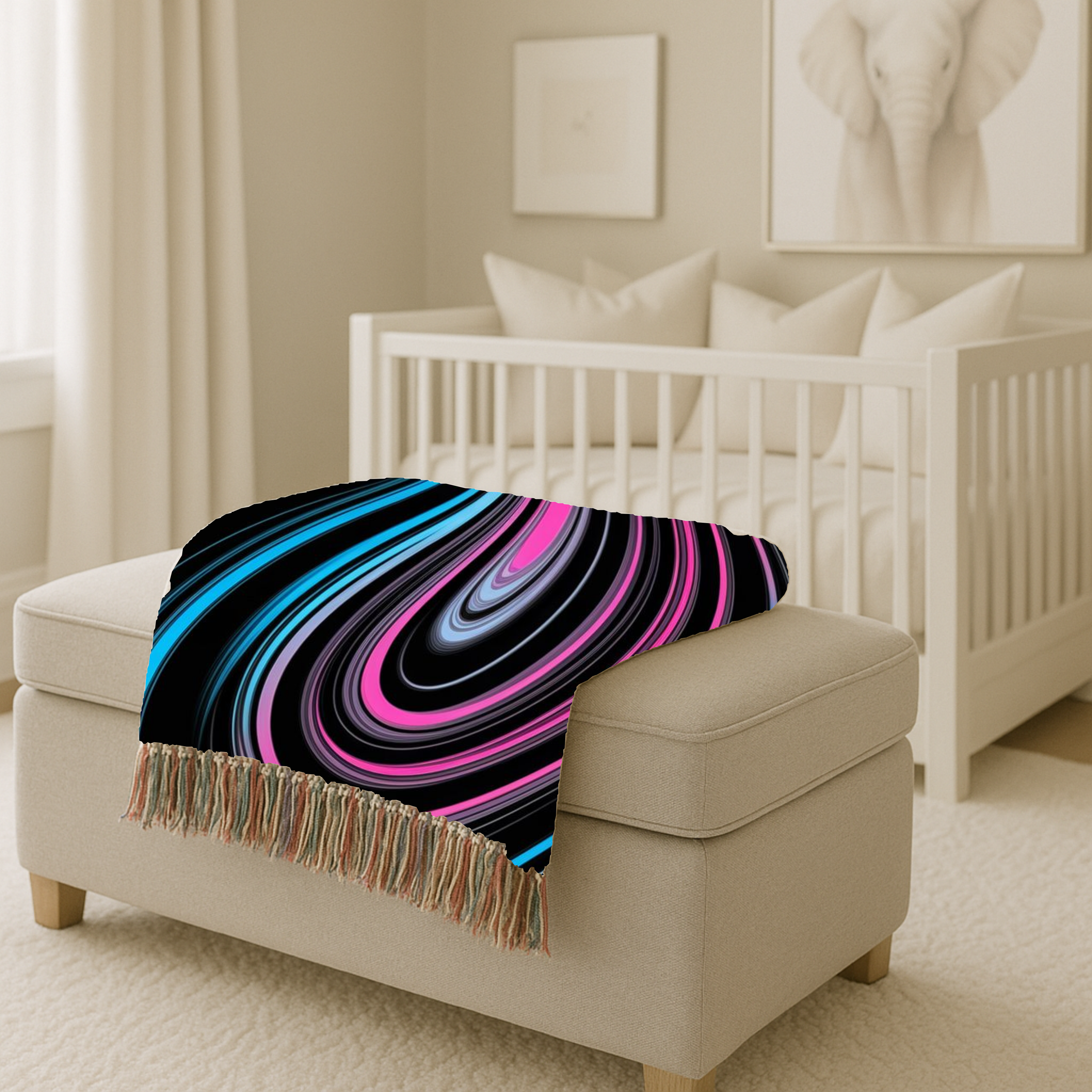 Neon Vortex Throw — 2000s Y2K Neon Flow Woven Blanket