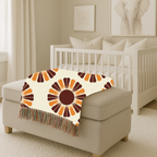 Harvest Sunflower Throw — 1970s Folk Sunflower Woven Blanket