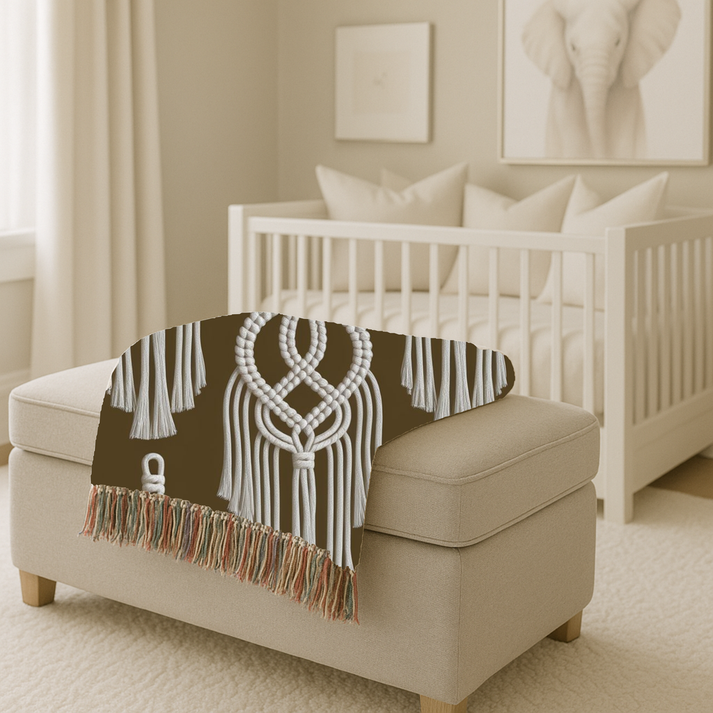 Macramé Circle Throw — 1970s Bohemian Macramé Woven Blanket