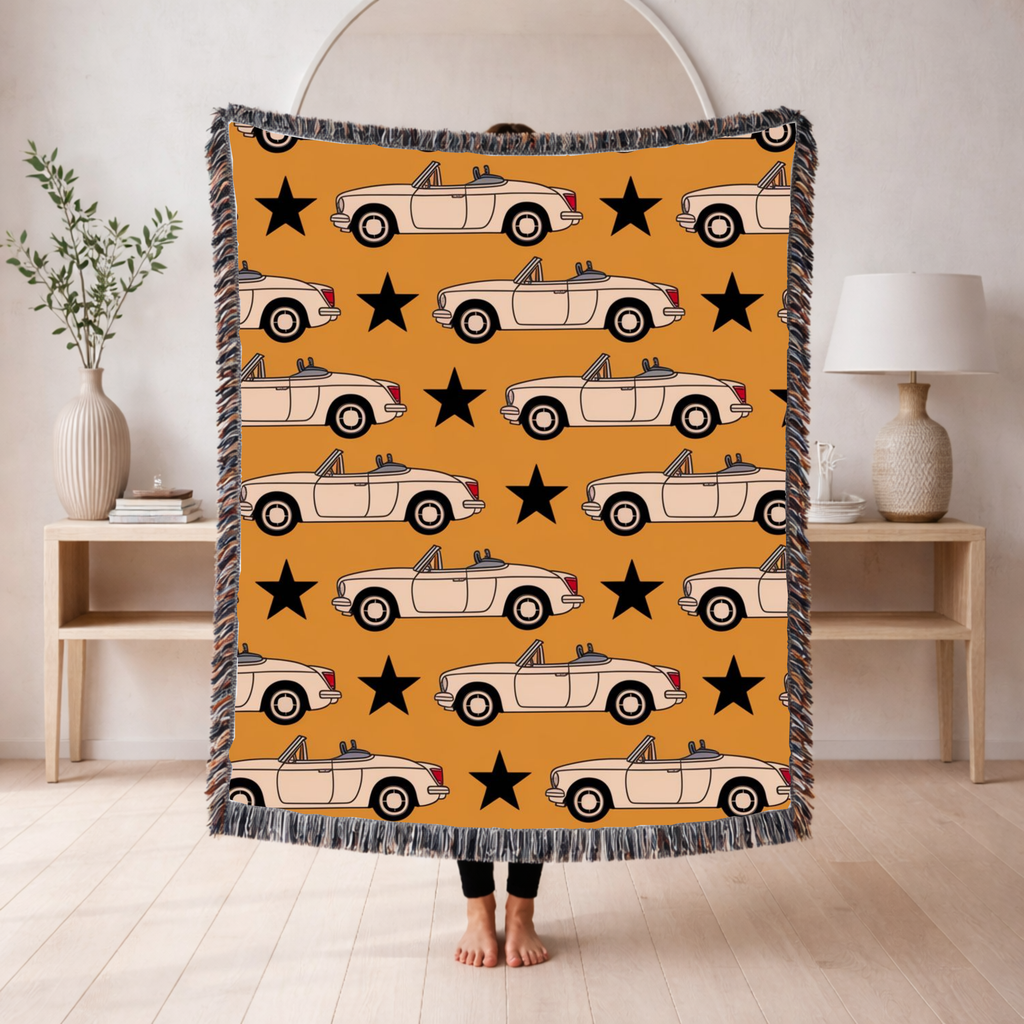 🚗 Top Down Throw — 1950s Convertible Star Woven Blanket