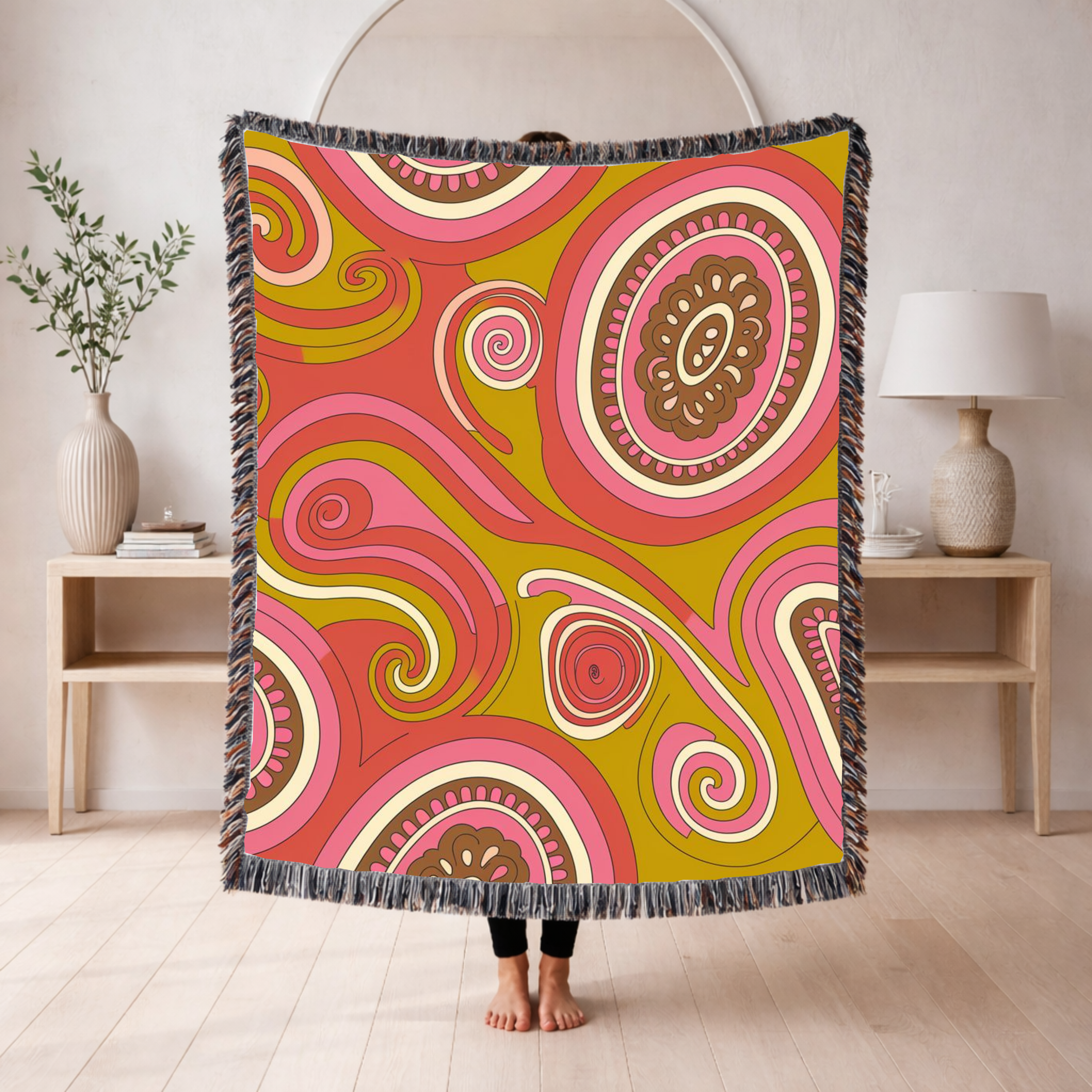🌈 Summer of Love Throw —1960s Psychedelic Paisley Woven Blanket