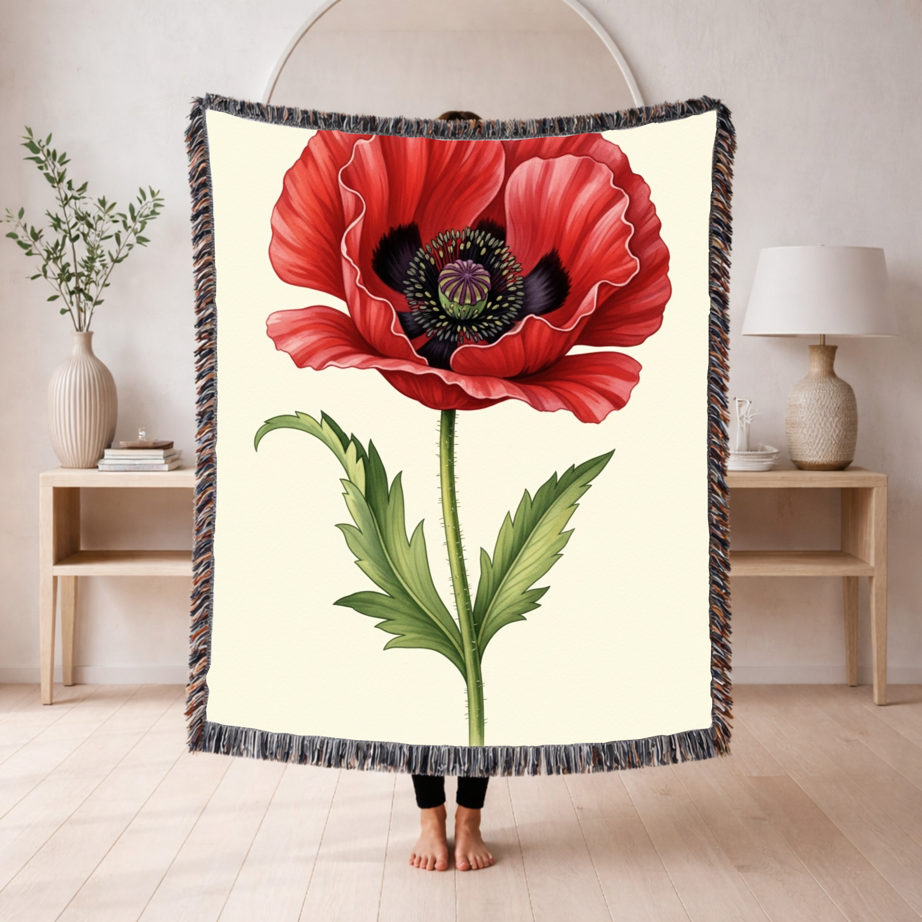 1940s Remembrance Poppy Woven Blanket