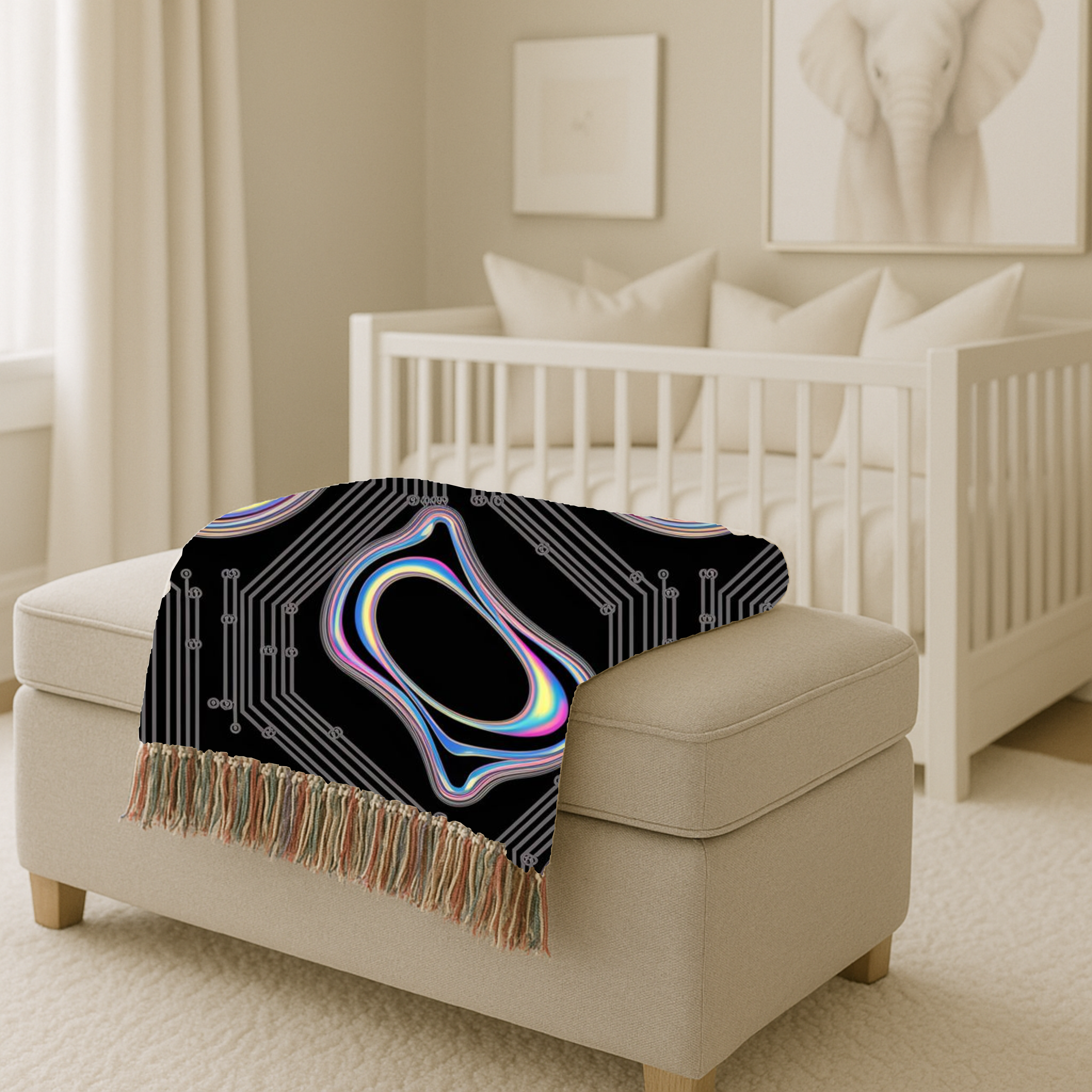 🌈 Plasma Throw — 2000s Y2K Holographic Circuit Woven Blanket
