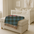 Electric Tartan Throw — 1990s Teal & Red Plaid Woven Blanket