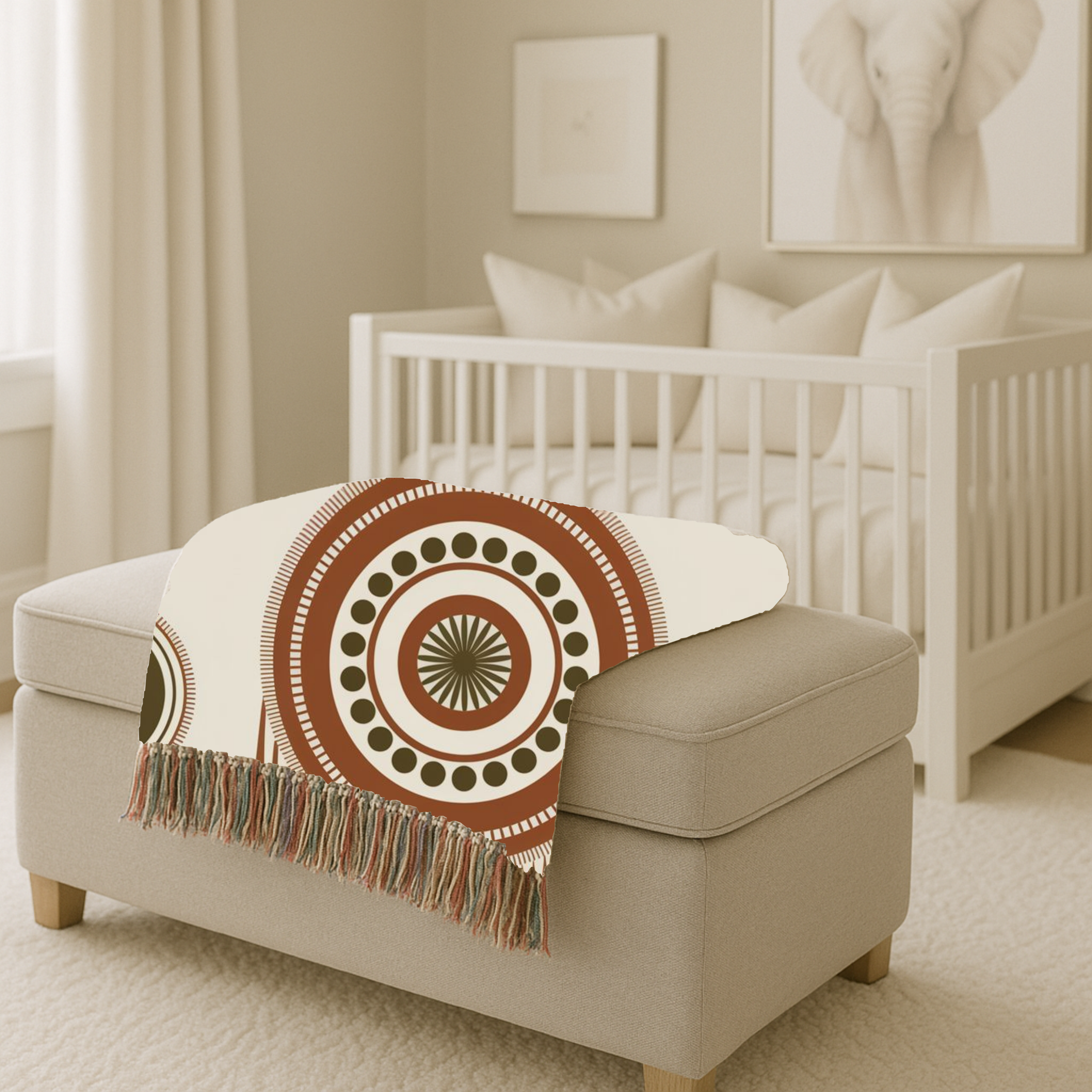 Sage Dreamcatcher Throw — 1970s Bohemian Olive Woven Blanket