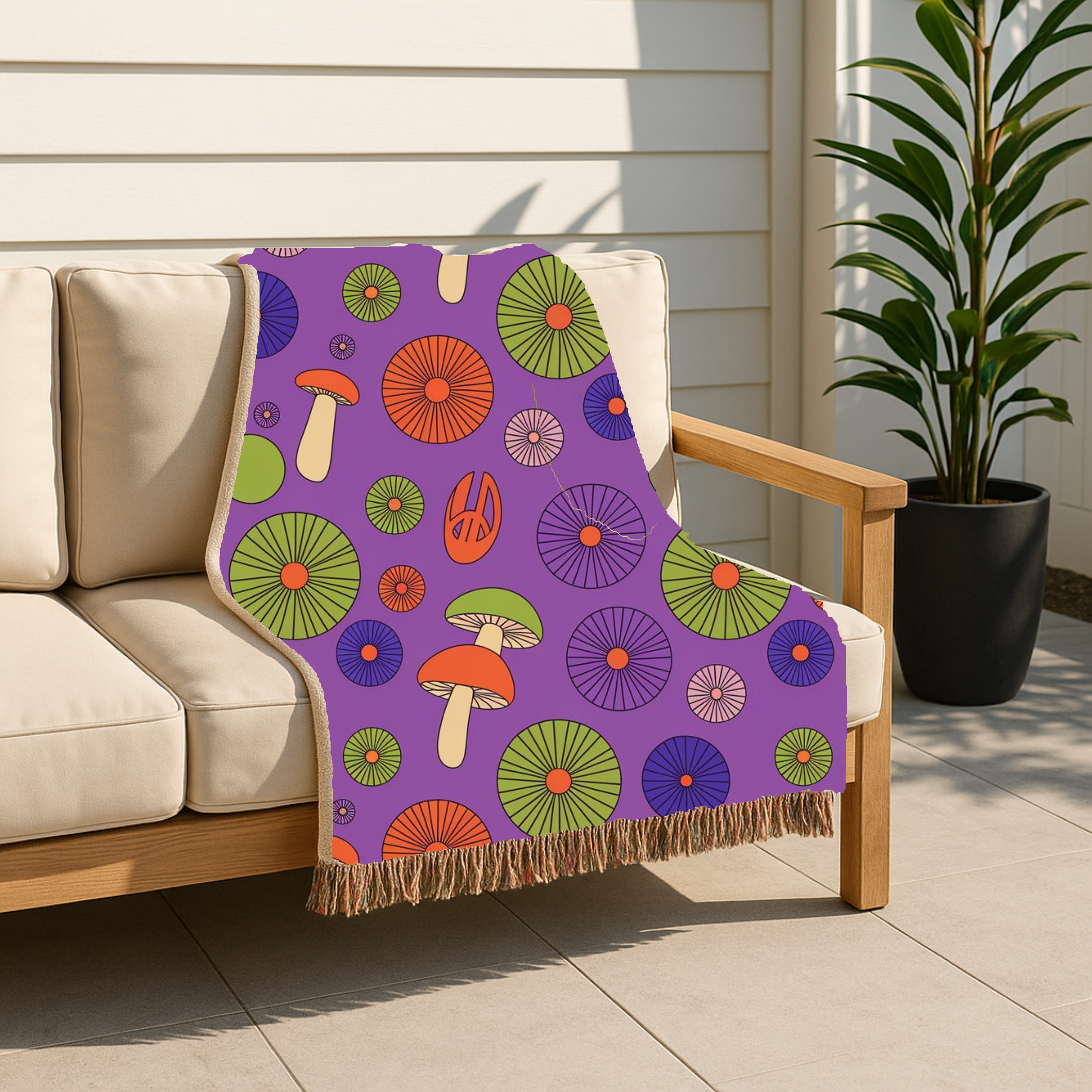 🍄 Magic Mushroom Throw — 1960s Psychedelic Woven Blanket
