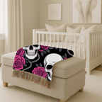 Skull & Roses Throw — 1990s Gothic Skull & Rose Woven Blanket