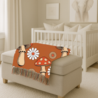 Groovy Mushroom Throw — 1970s Toadstool Daisy Woven Blanket