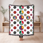 ✌️ Peace & Love Throw — 1960s Flower Power Woven Blanket