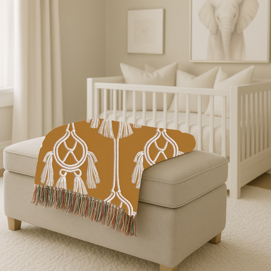 Macramé Tassel Throw — 1970s Bohemian Circle Woven Blanket