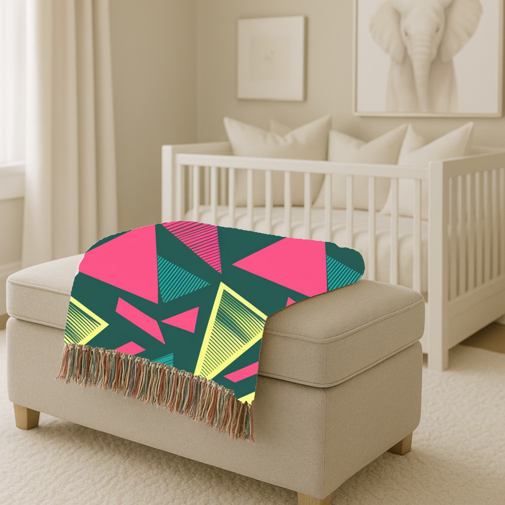 Neon Triangle Throw — 1980s Memphis Geometric Woven Blanket