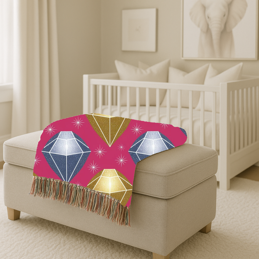 Diamond Glam Throw — 1980s Jewel Sparkle Woven Blanket