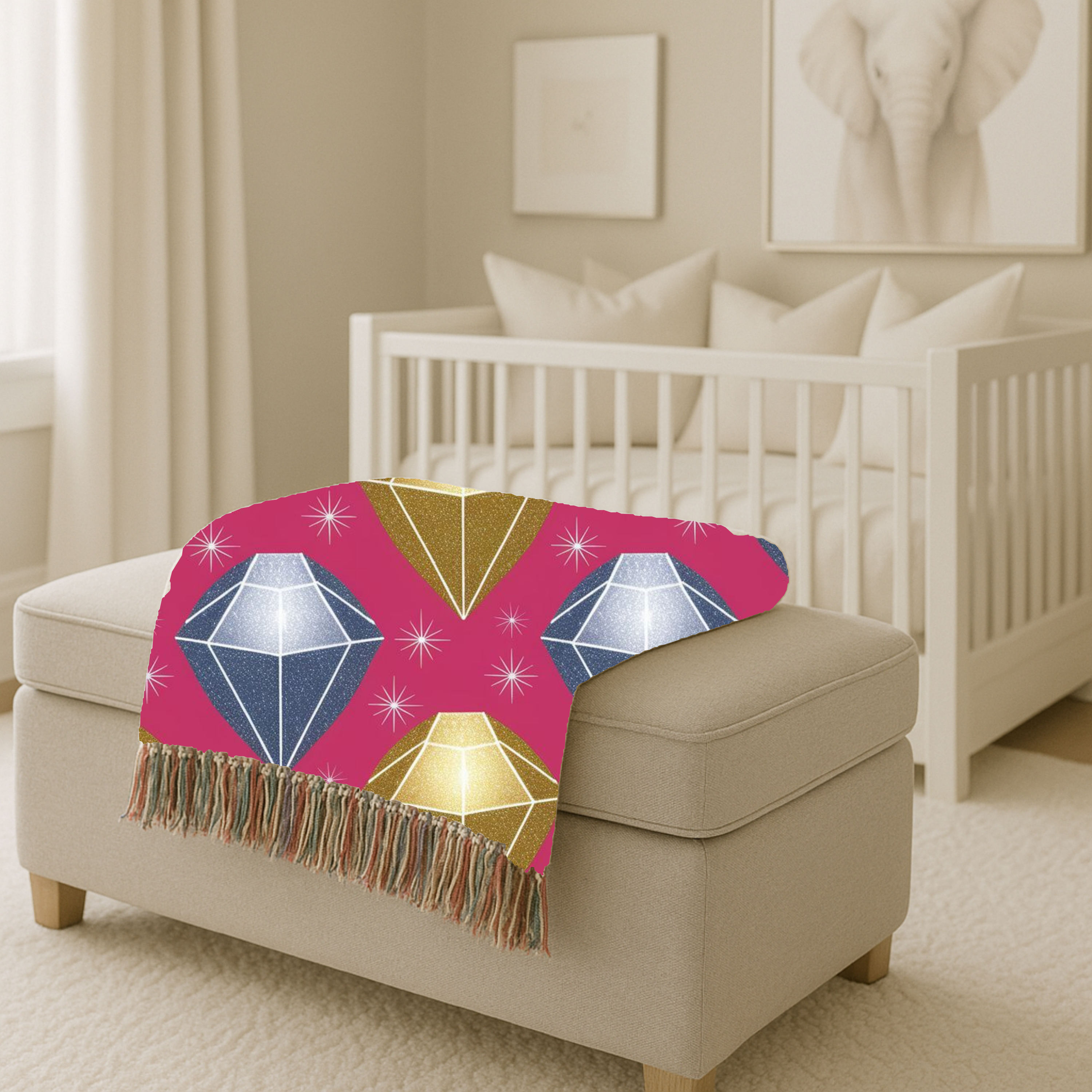 Diamond Glam Throw — 1980s Jewel Sparkle Woven Blanket