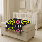Pixel Bloom Throw — 1980s Arcade Neon Woven Blanket