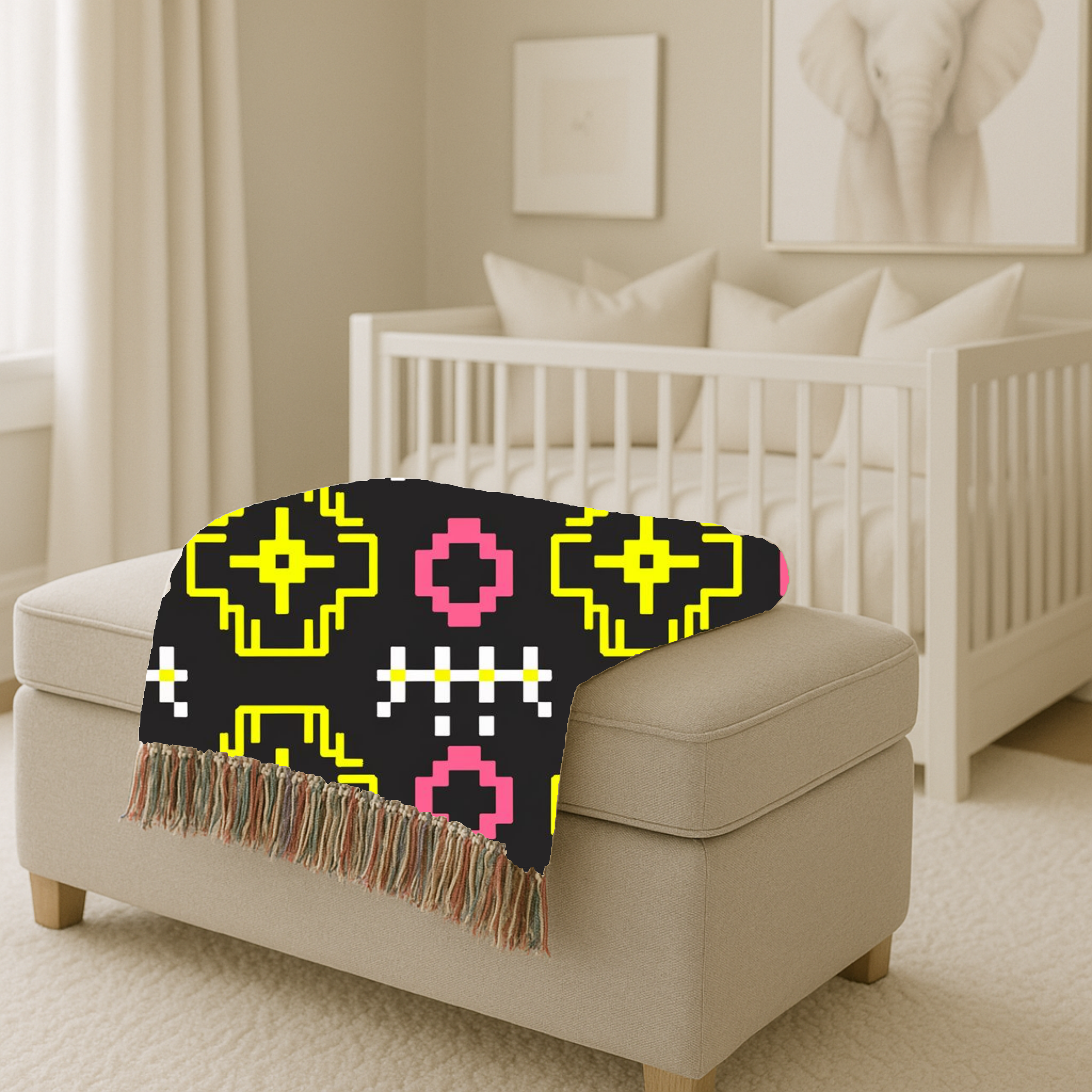 Pixel Bloom Throw — 1980s Arcade Neon Woven Blanket