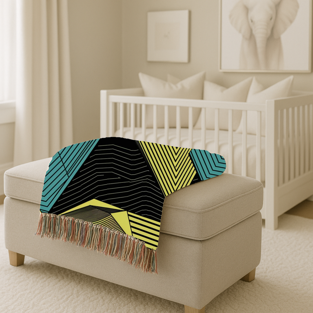 Electric Triangle Throw — 1980s Bold Stripe Geometric Woven Blanket